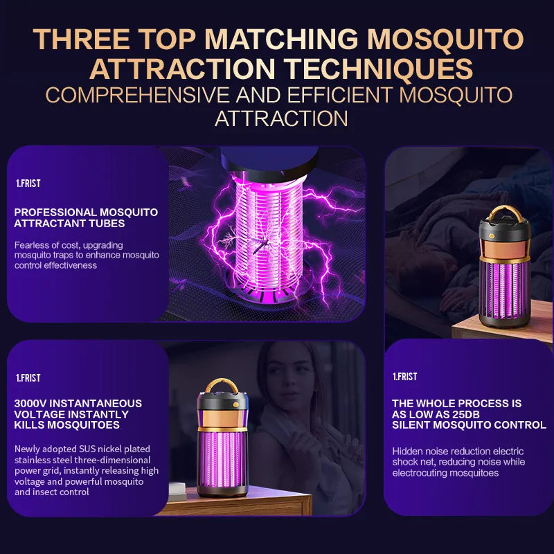 New 3 in 1 electric mosquito killer lamp portable USB fast charging outdoor night light electric shock mosquito killer lamp